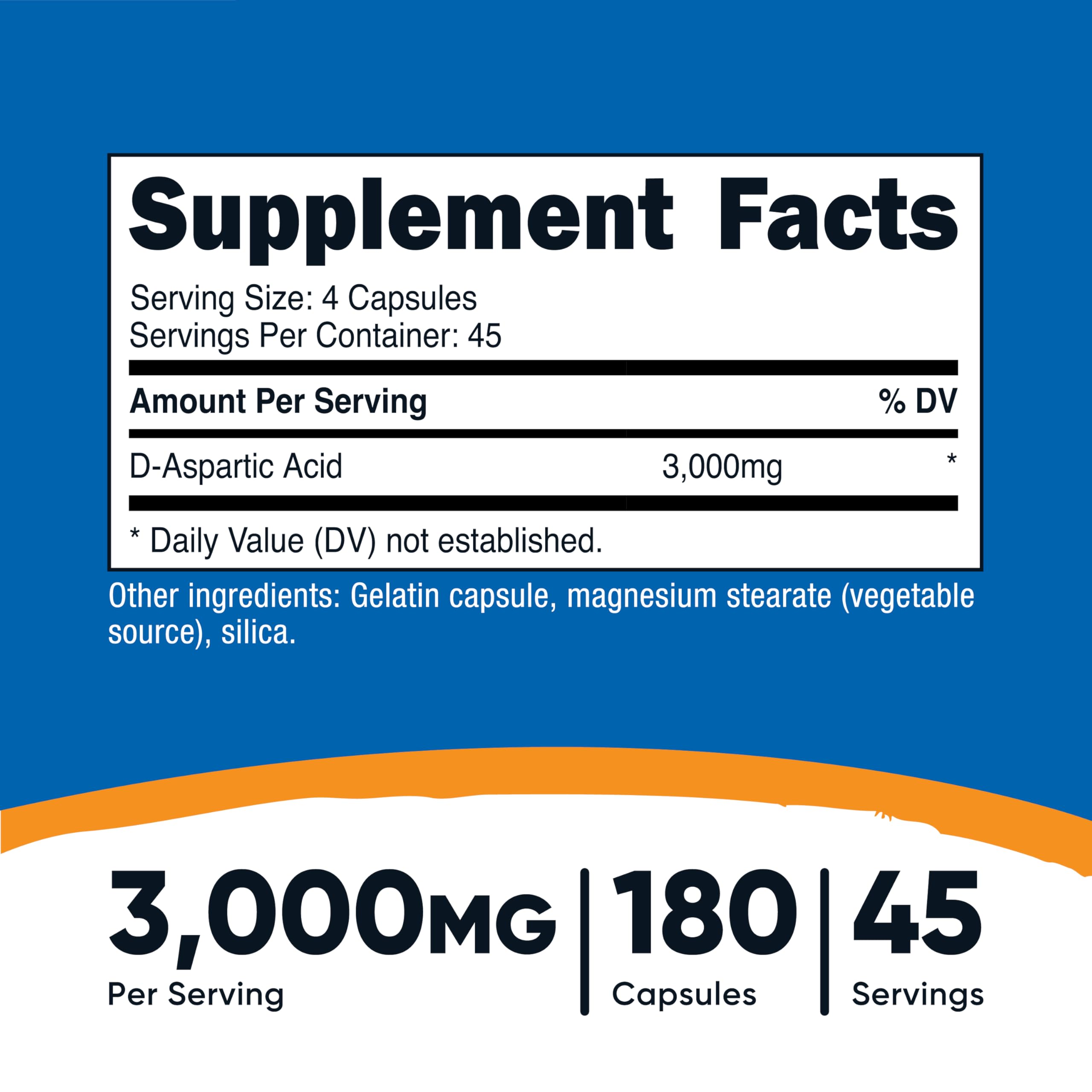 Nutricost DAA capsules bottle back with usage details and ingredients