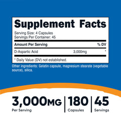 Nutricost DAA capsules bottle back with usage details and ingredients
