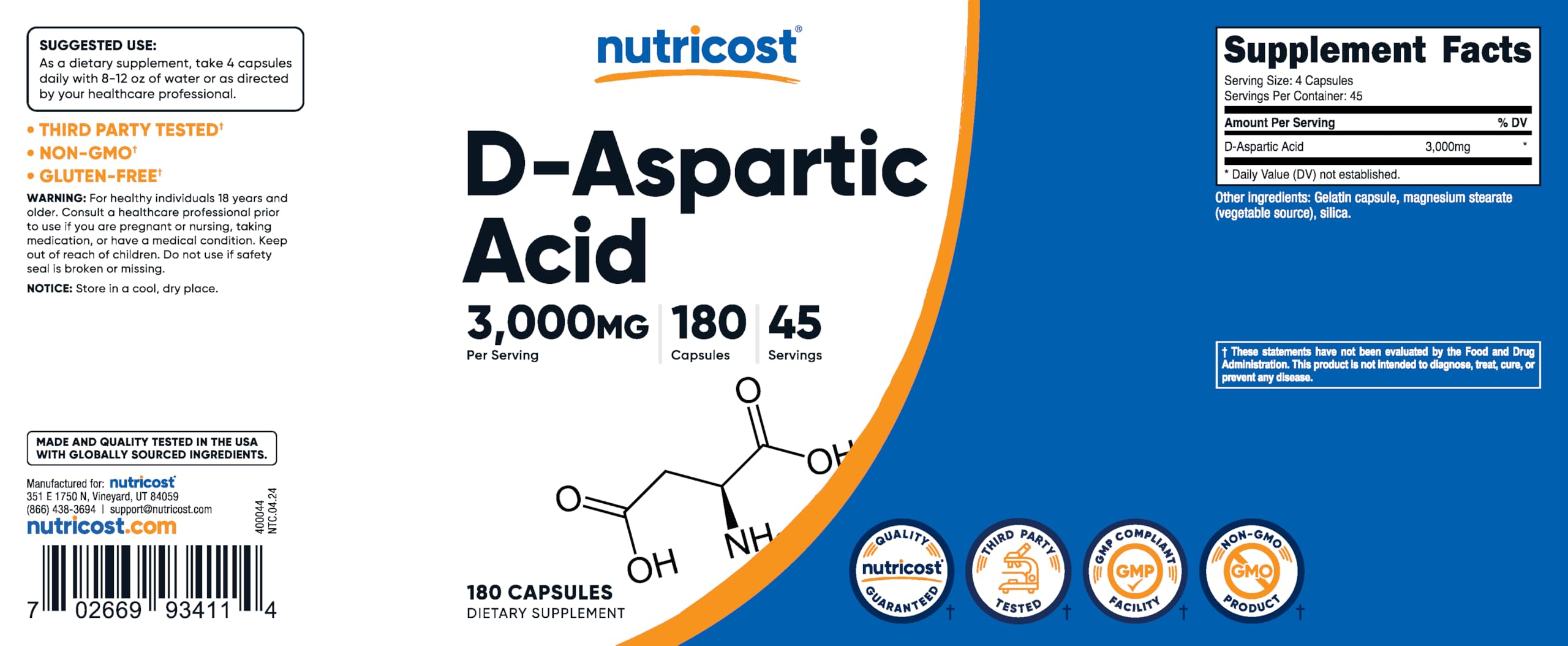 Nutricost DAA packaging box for portable, on-the-go use