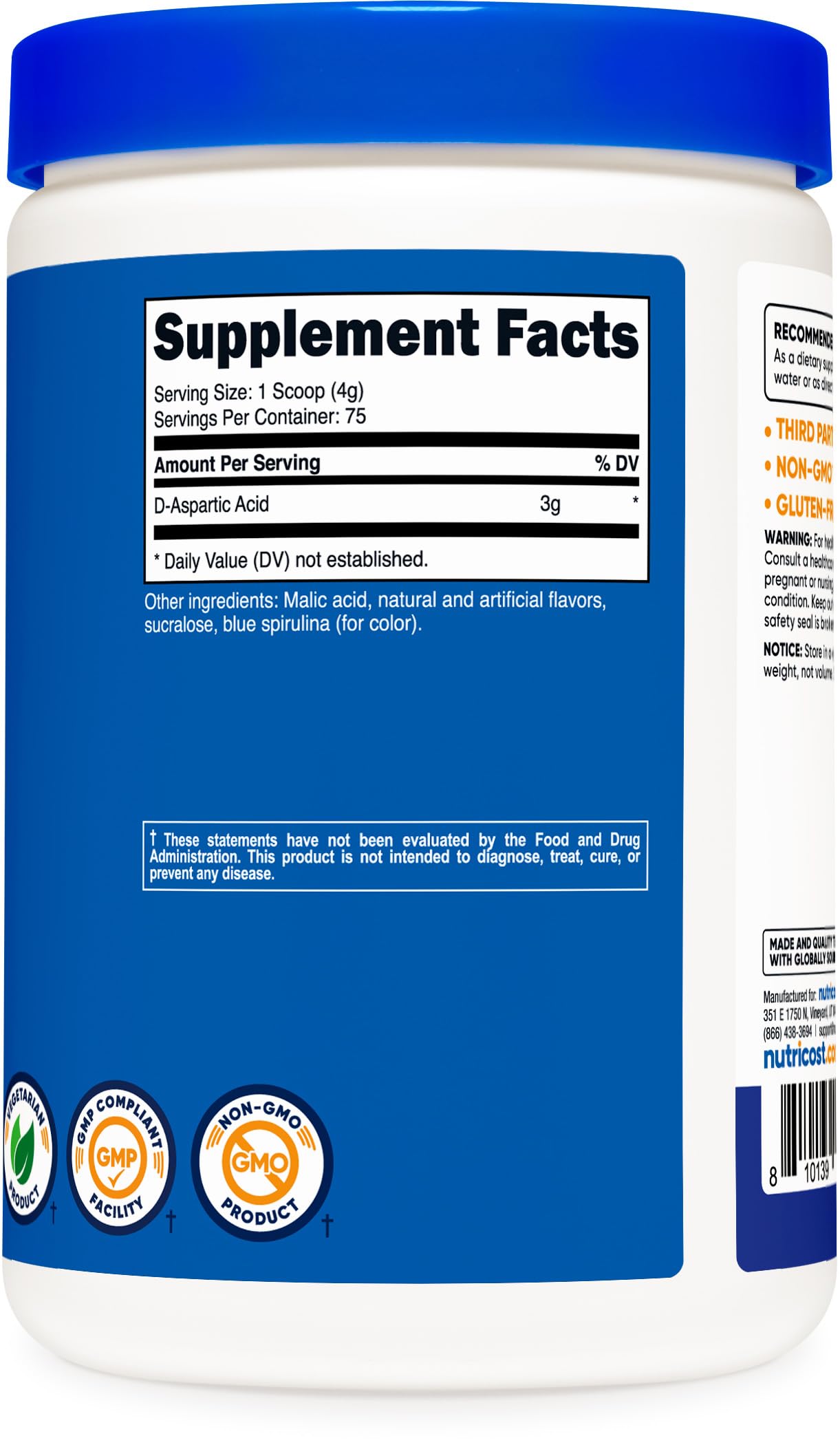 Nutricost GMP and FDA facility seal on packaging