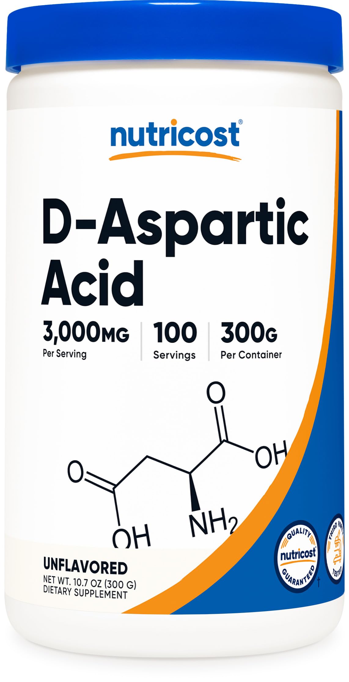 Nutricost DAA powder bottle on counter for daily supplement routine