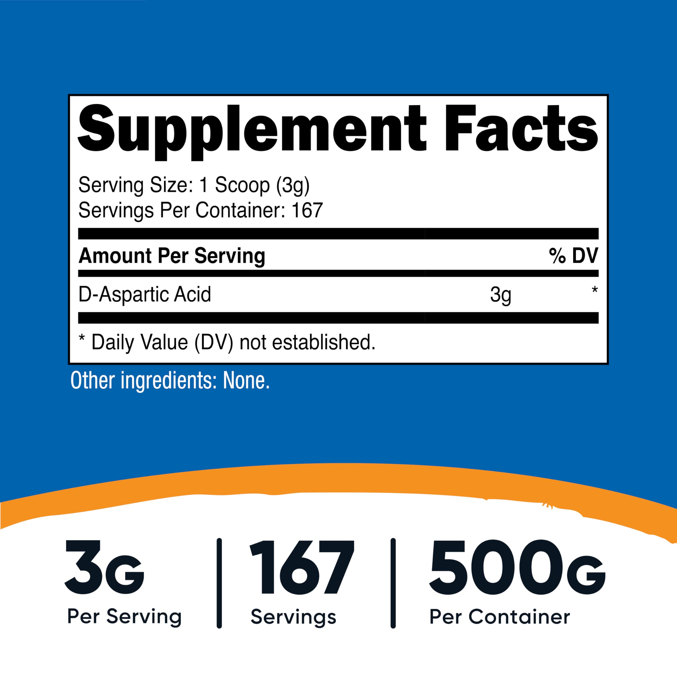 Nutricost DAA powder scoop included for precise 3 g servings.