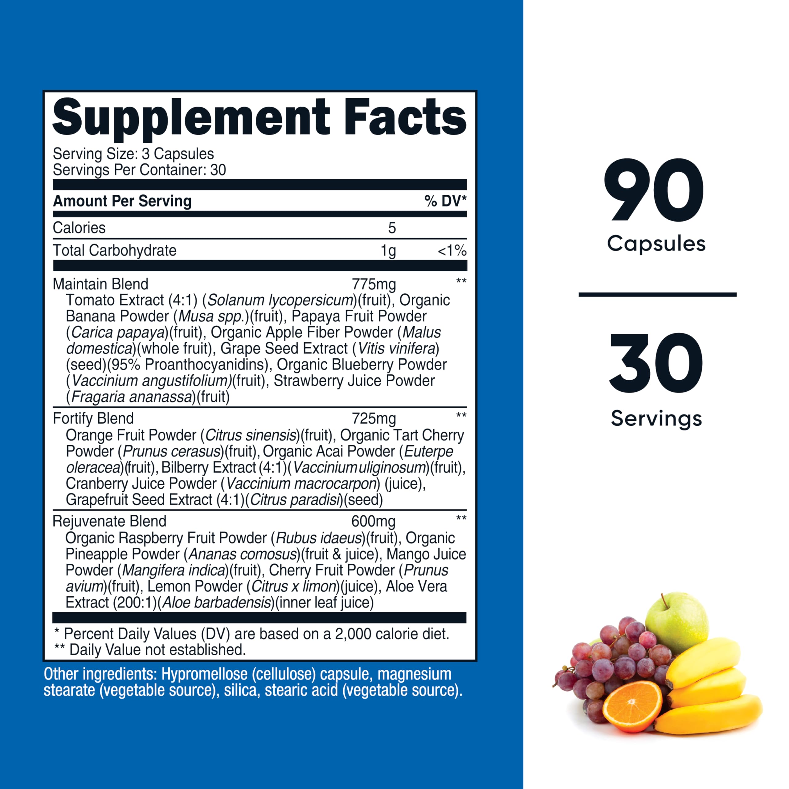 Nutricost Daily Fruits label closeup highlighting natural ingredients and gluten-free formula.