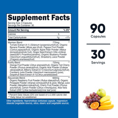 Nutricost Daily Fruits label closeup highlighting natural ingredients and gluten-free formula.