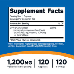 Devils Claw veggie capsules in bottle, easy to swallow