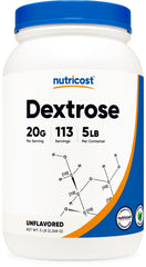 Nutricost Dextrose powder 5lb bottle front for easy measuring and dosing.