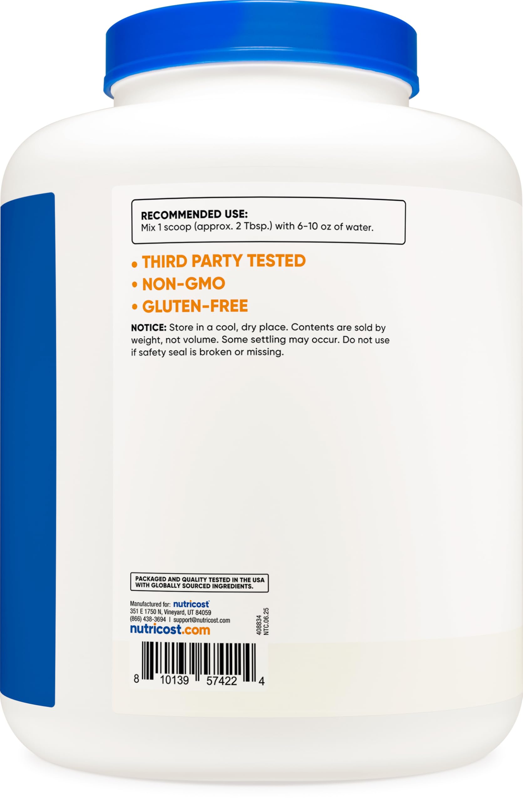 Nutricost Dextrose label on jar communicates non-GMO and gluten-free features.