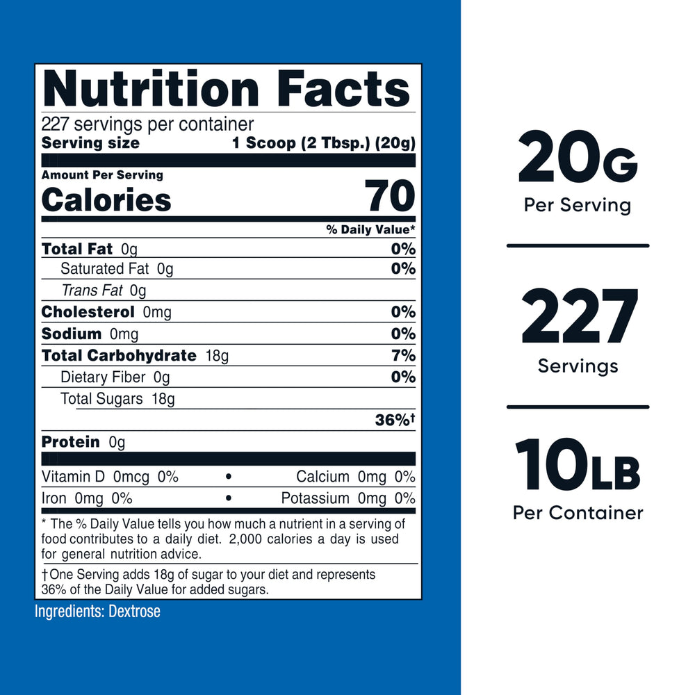 Nutricost Dextrose powder scoop demonstrates easy portioning for beverages and recipes.