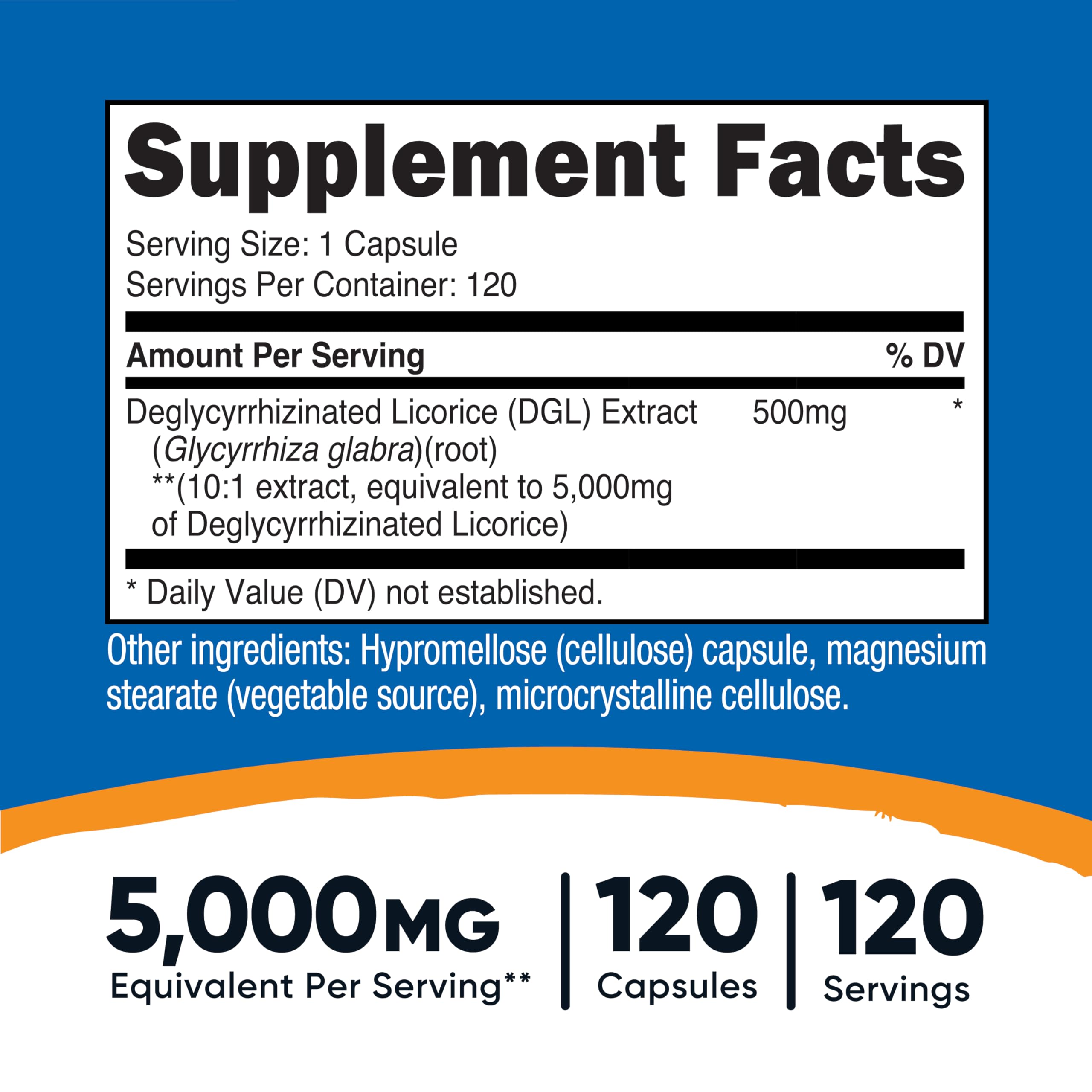 Nutricost DGL capsules bottle label close-up highlights ingredients and quality
