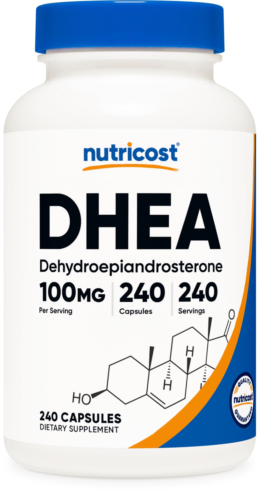 Nutricost DHEA 100mg bottle for convenient daily dosing.