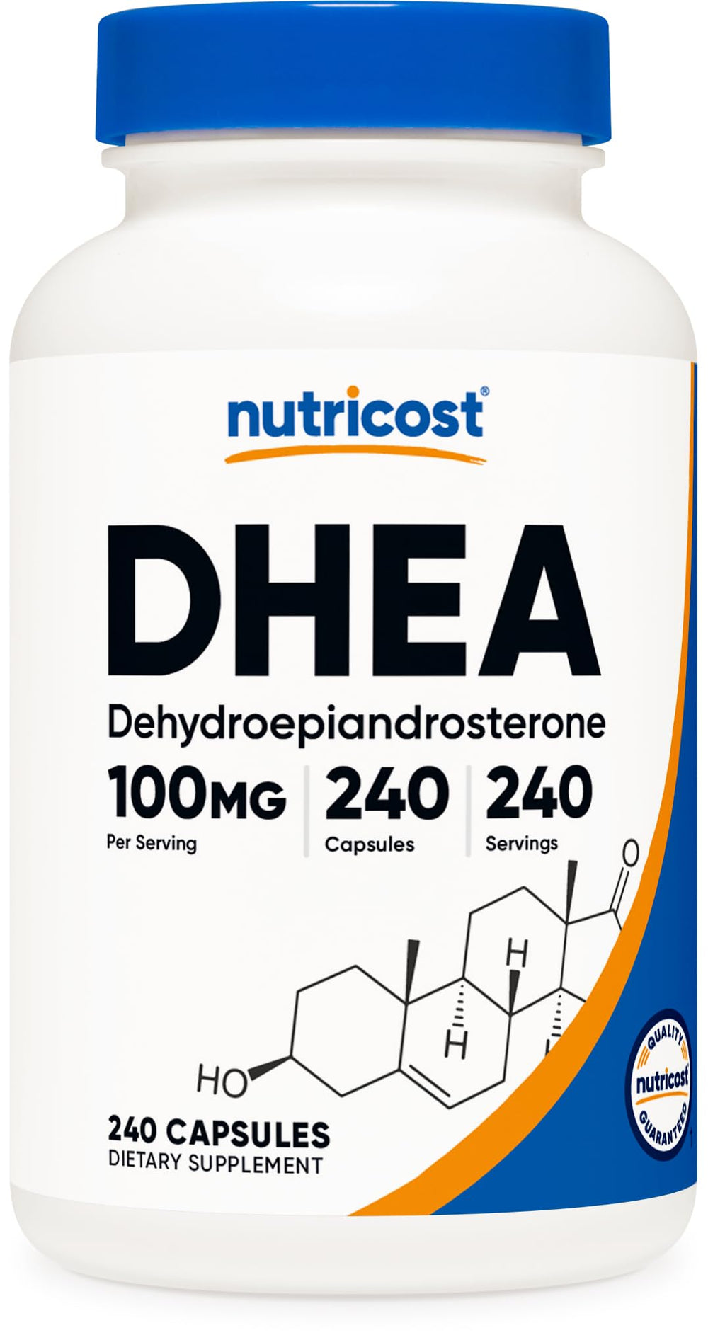 Nutricost DHEA 100mg bottle for convenient daily dosing.