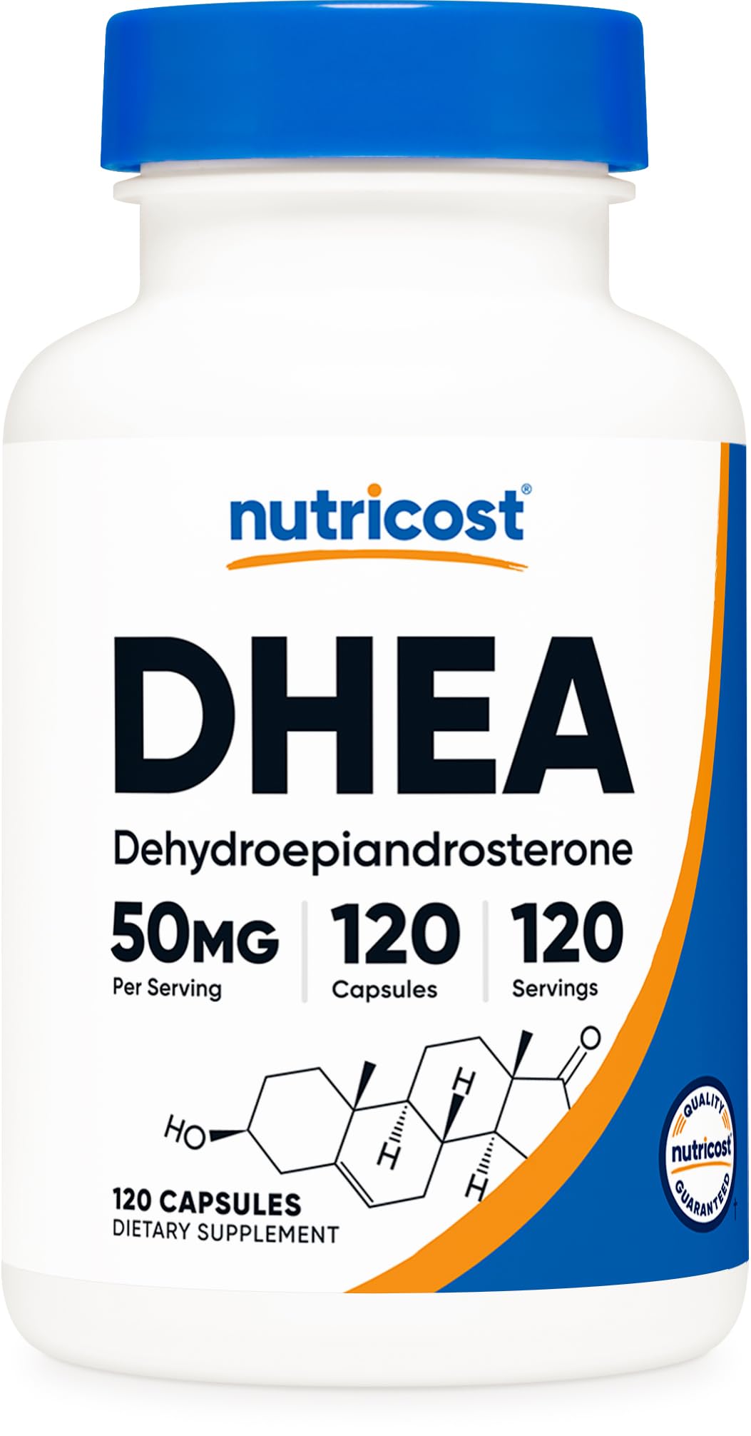 Nutricost DHEA 50mg bottle front for simple daily supplementation.