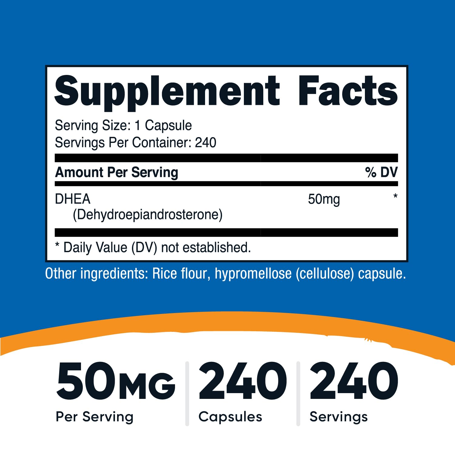 Nutricost DHEA 50mg bottle front view for a convenient wellness routine