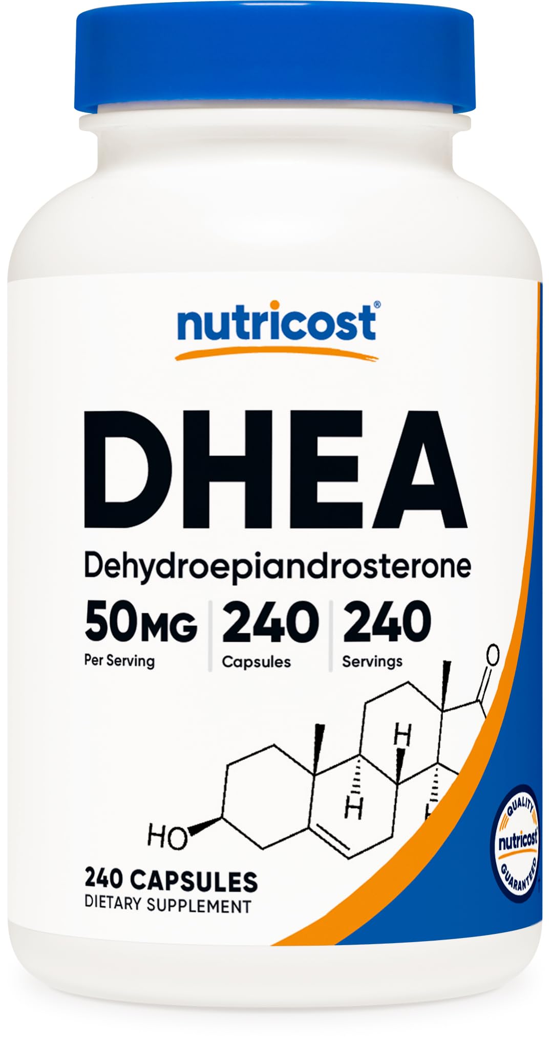 Nutricost DHEA 50mg capsule close-up for easy daily supplementation
