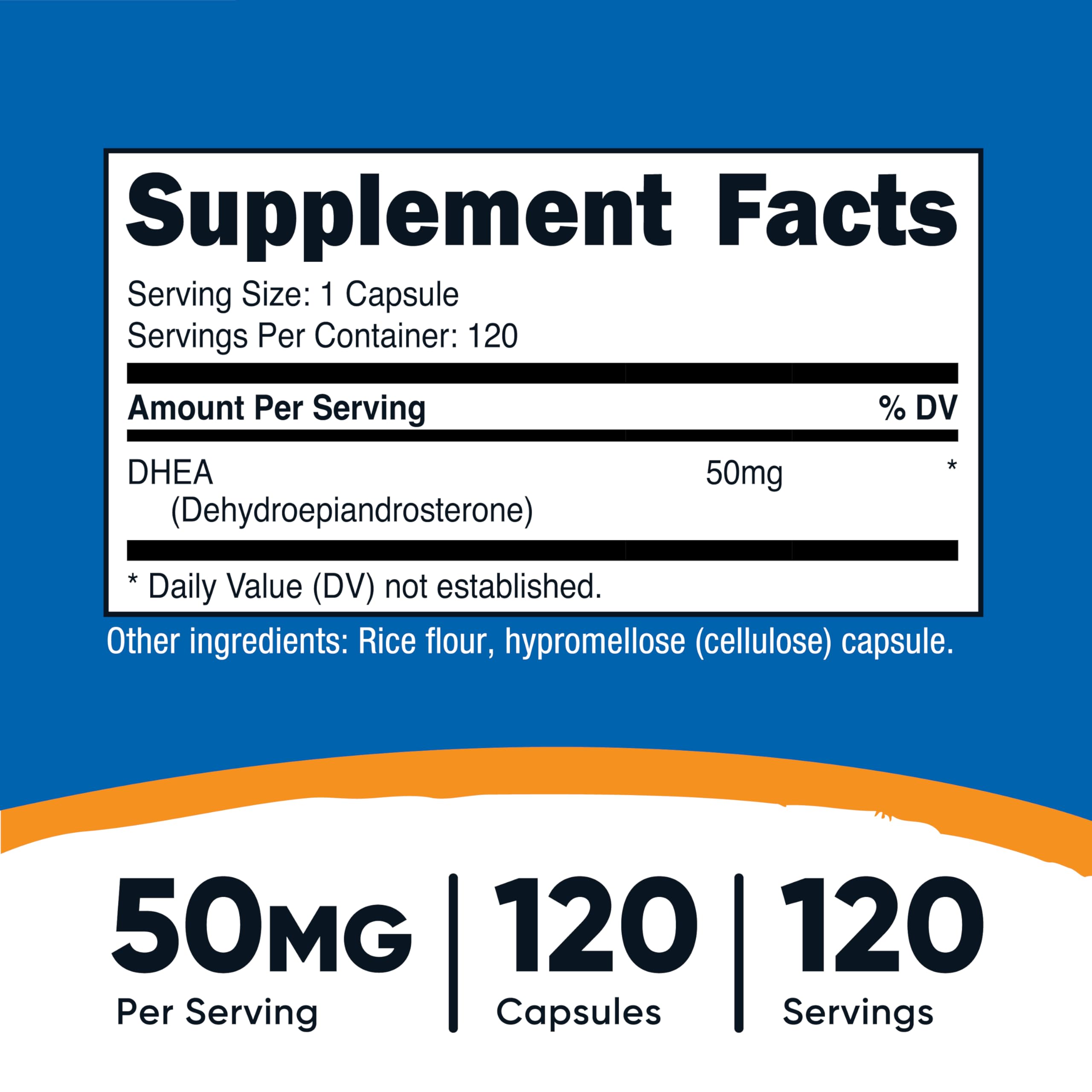 Nutricost DHEA 50mg capsules close-up showing quick-release design.