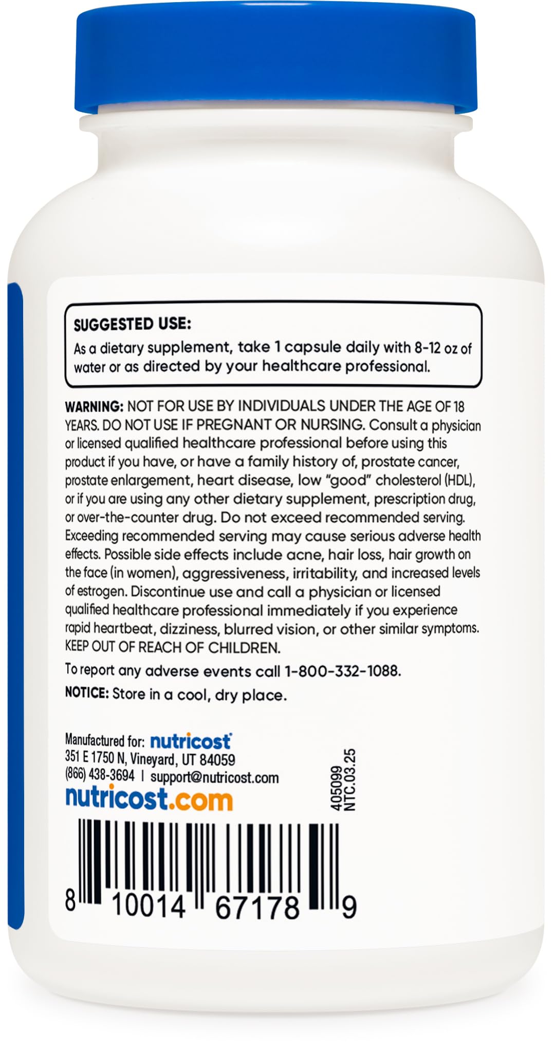 Nutricost DHEA gluten-free label indicating allergen-conscious option