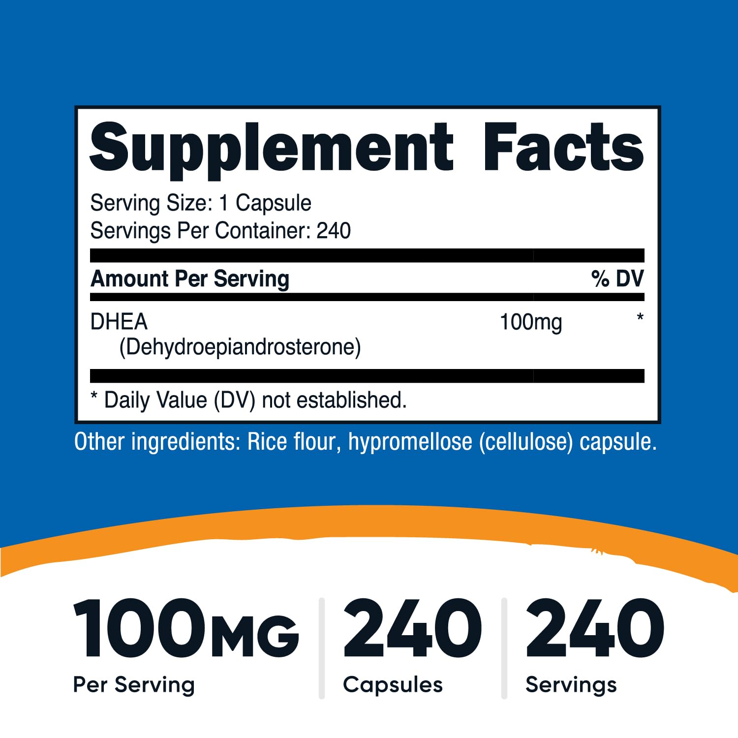 Nutricost DHEA capsules close-up highlighting quick-release formula.