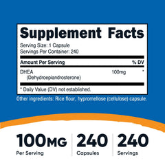 Nutricost DHEA capsules close-up highlighting quick-release formula.