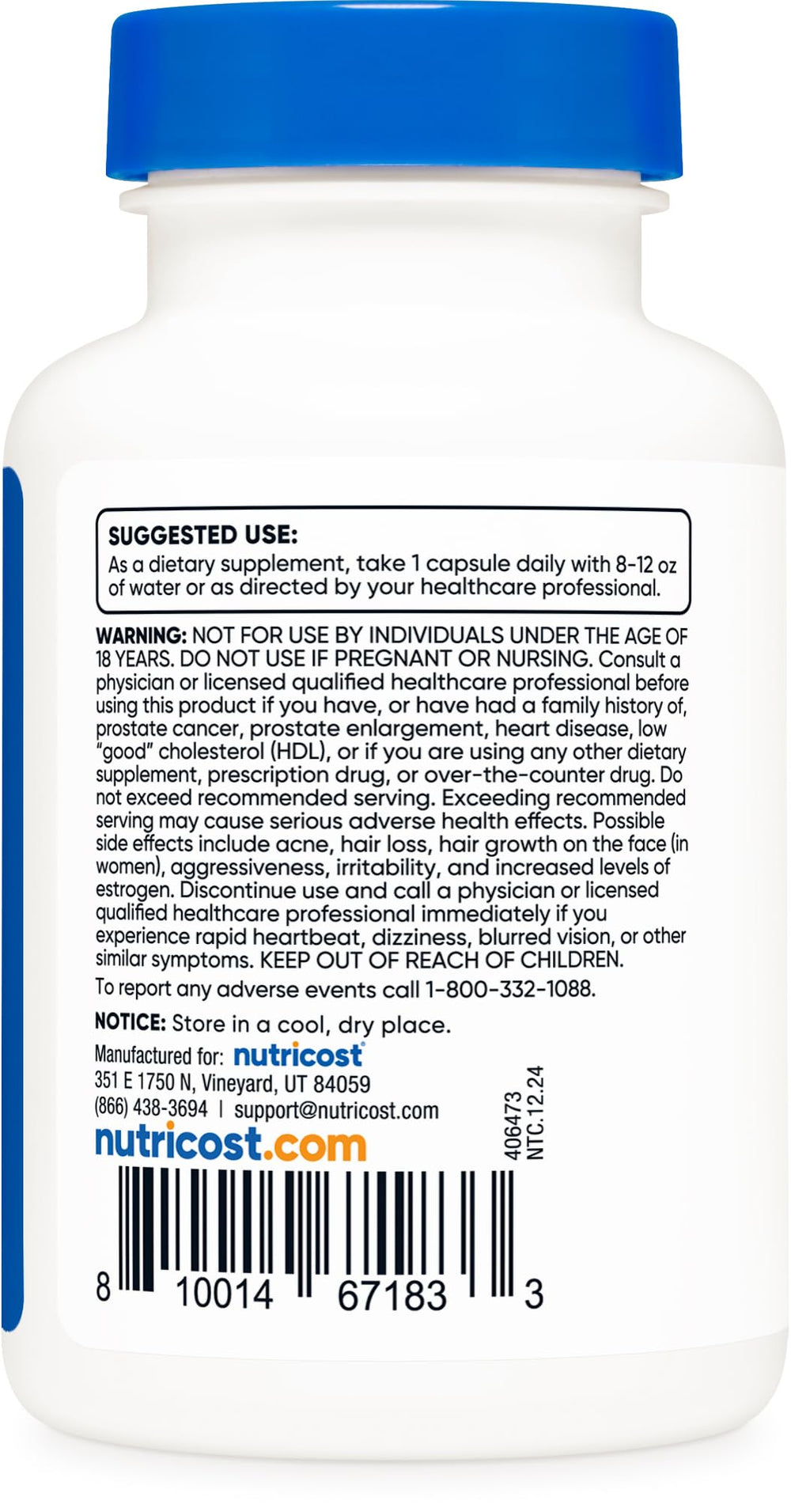 Nutricost DHEA packaging box with GMP and FDA facility emphasis