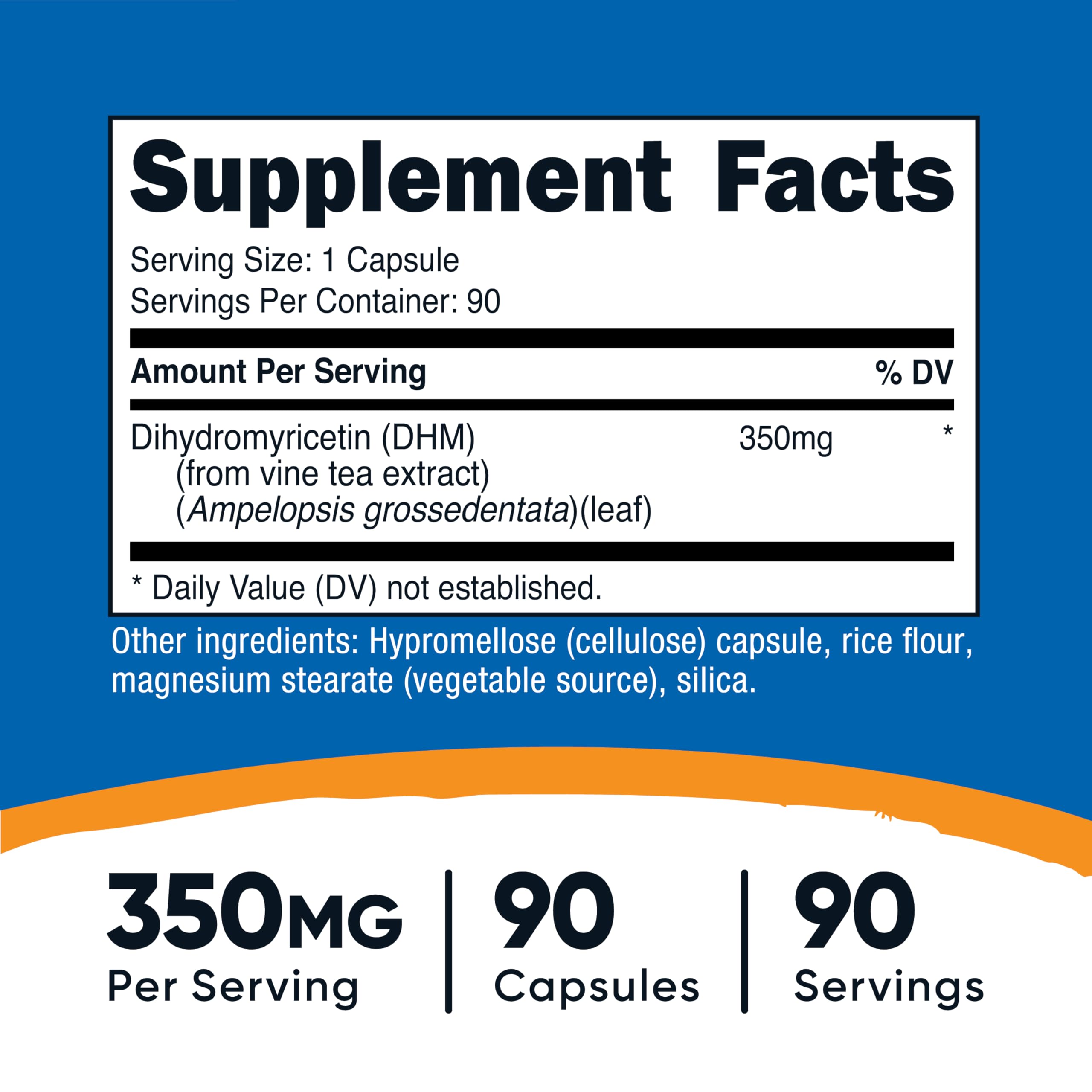 Nutricost DHM capsules label close-up highlighting GMP quality.