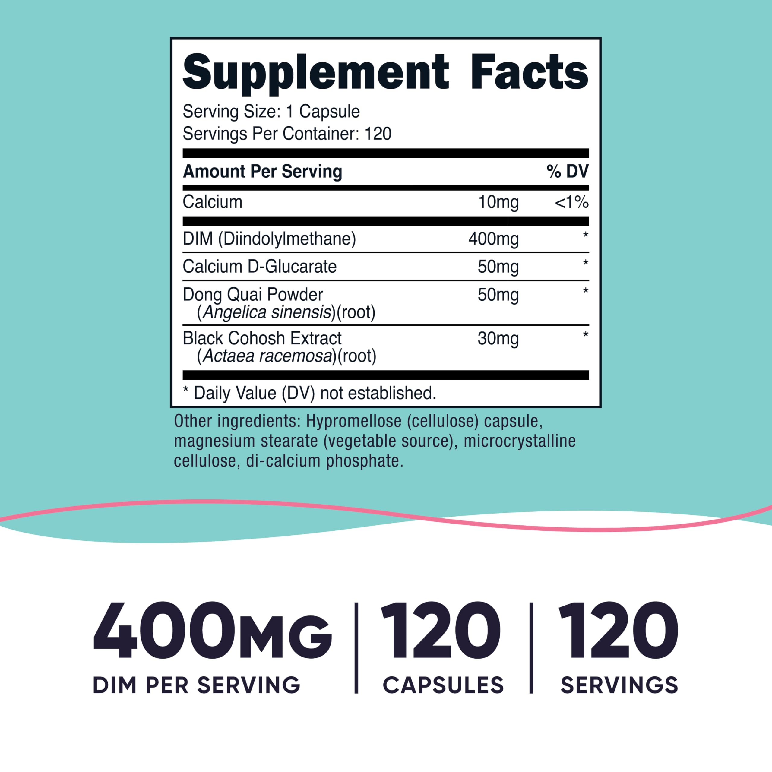 Nutricost DIM with dong quai ingredients highlights added herbs for daily balance.