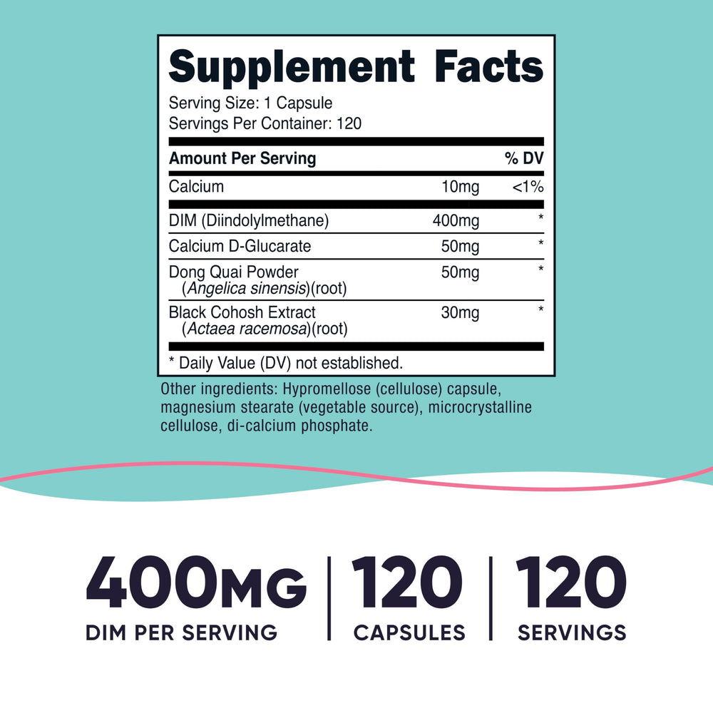 Nutricost DIM with dong quai ingredients highlights added herbs for daily balance.