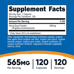 Nutricost Dong Quai capsules closeup demonstrates dense capsule form for easy daily intake.