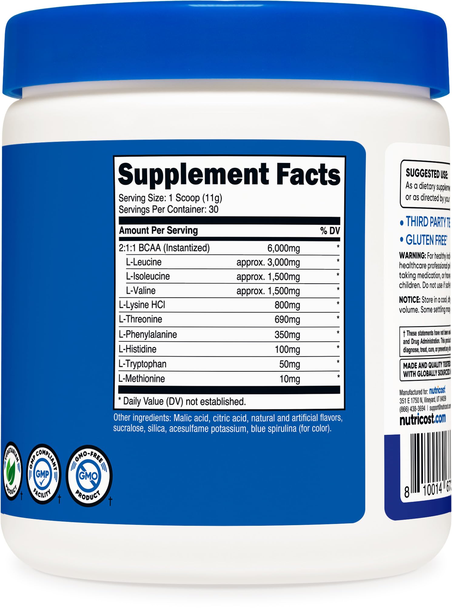 Glass with Nutricost EAA Powder Blue Raspberry drink after a workout.