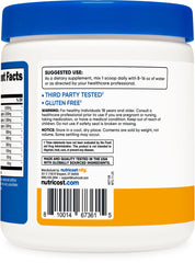 Nutricost EAA Powder bottle and glass, gluten-free and non-GMO fueling option.