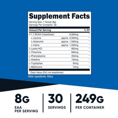 Nutricost EAA Powder shows 8g EAAs per serving for daily use