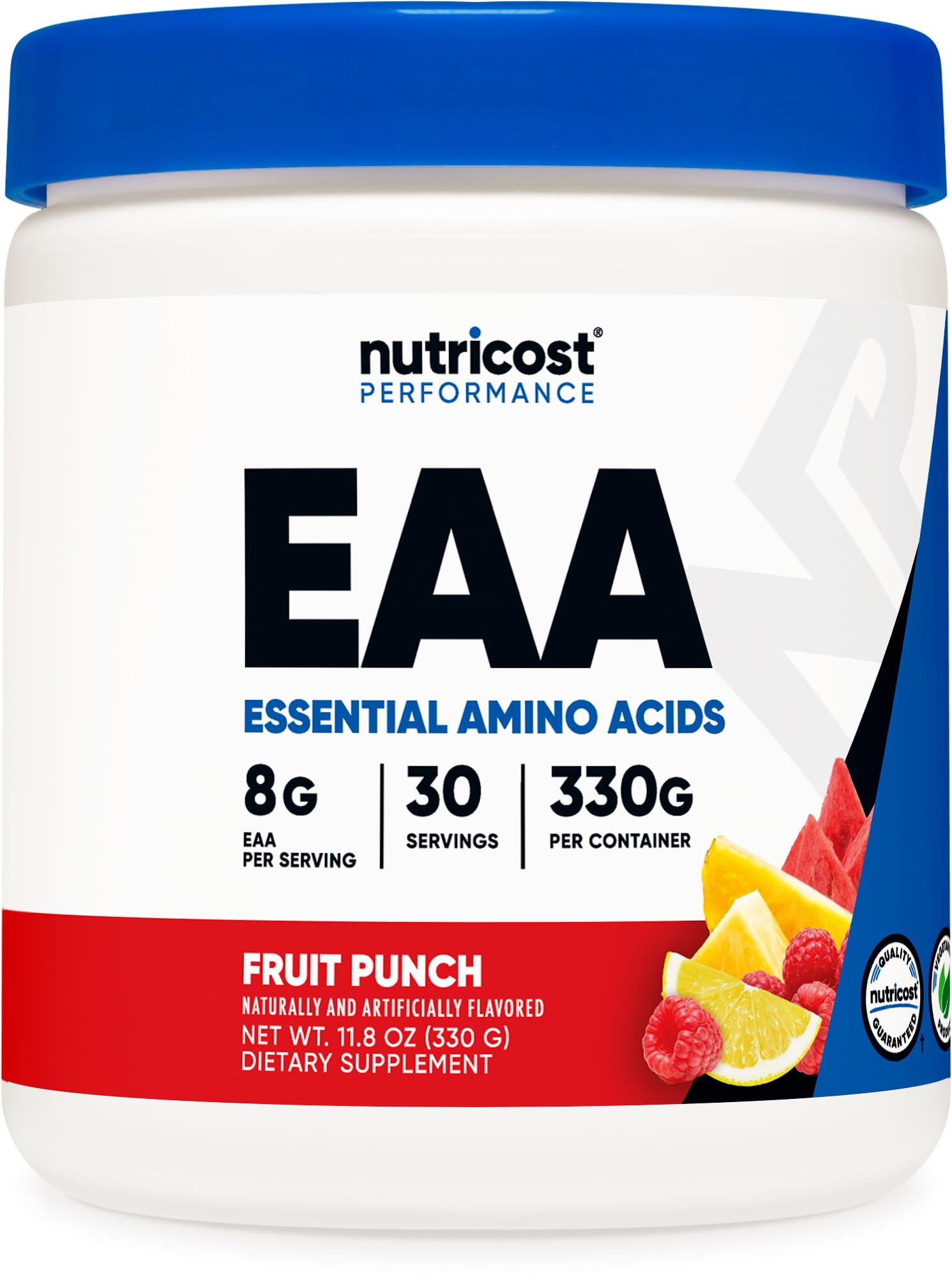 Nutricost EAA Powder Fruit Punch bottle ready for post workout amino acid support