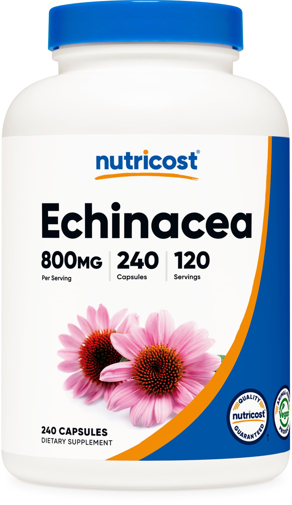 Nutricost Echinacea 800mg bottle front with plant-based vegetarian capsules.