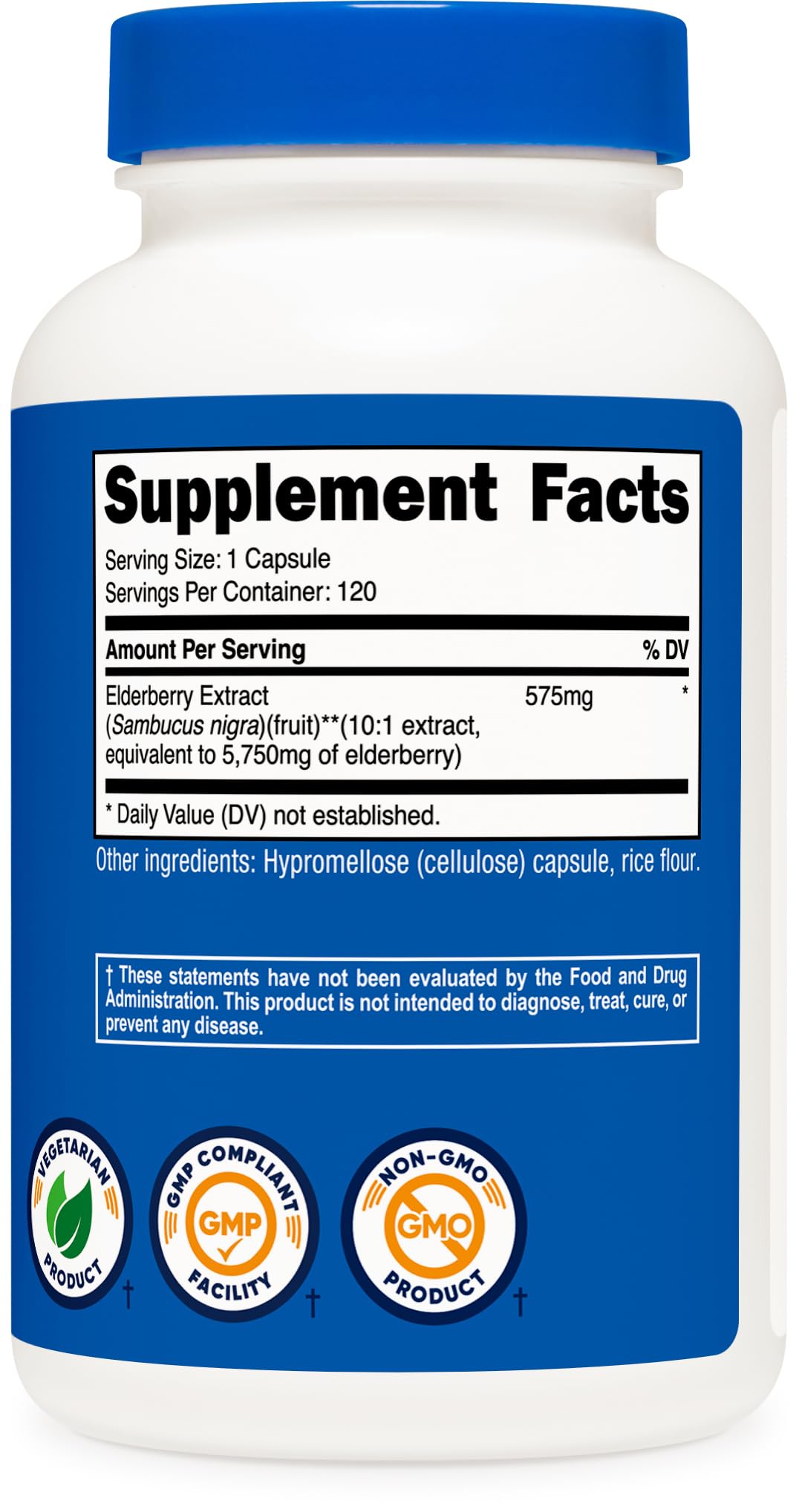 Nutricost Elderberry Capsules gluten-free and non-GMO assure dietary compatibility.