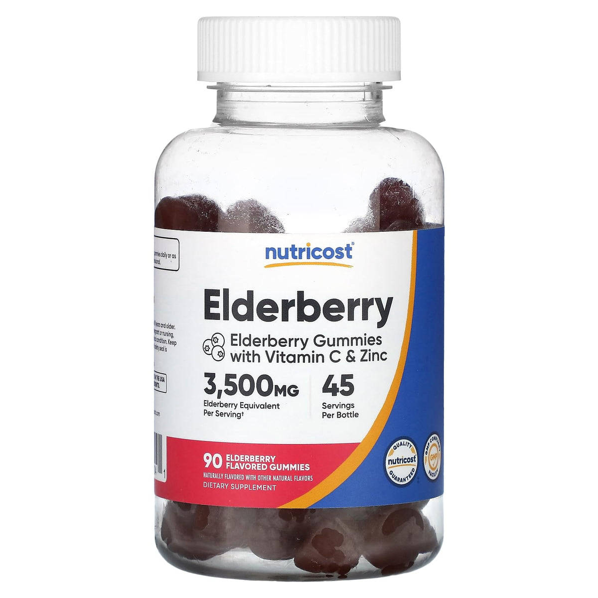 Nutricost Elderberry Gummies bottle with 90 gummies, gluten free and vegetarian.