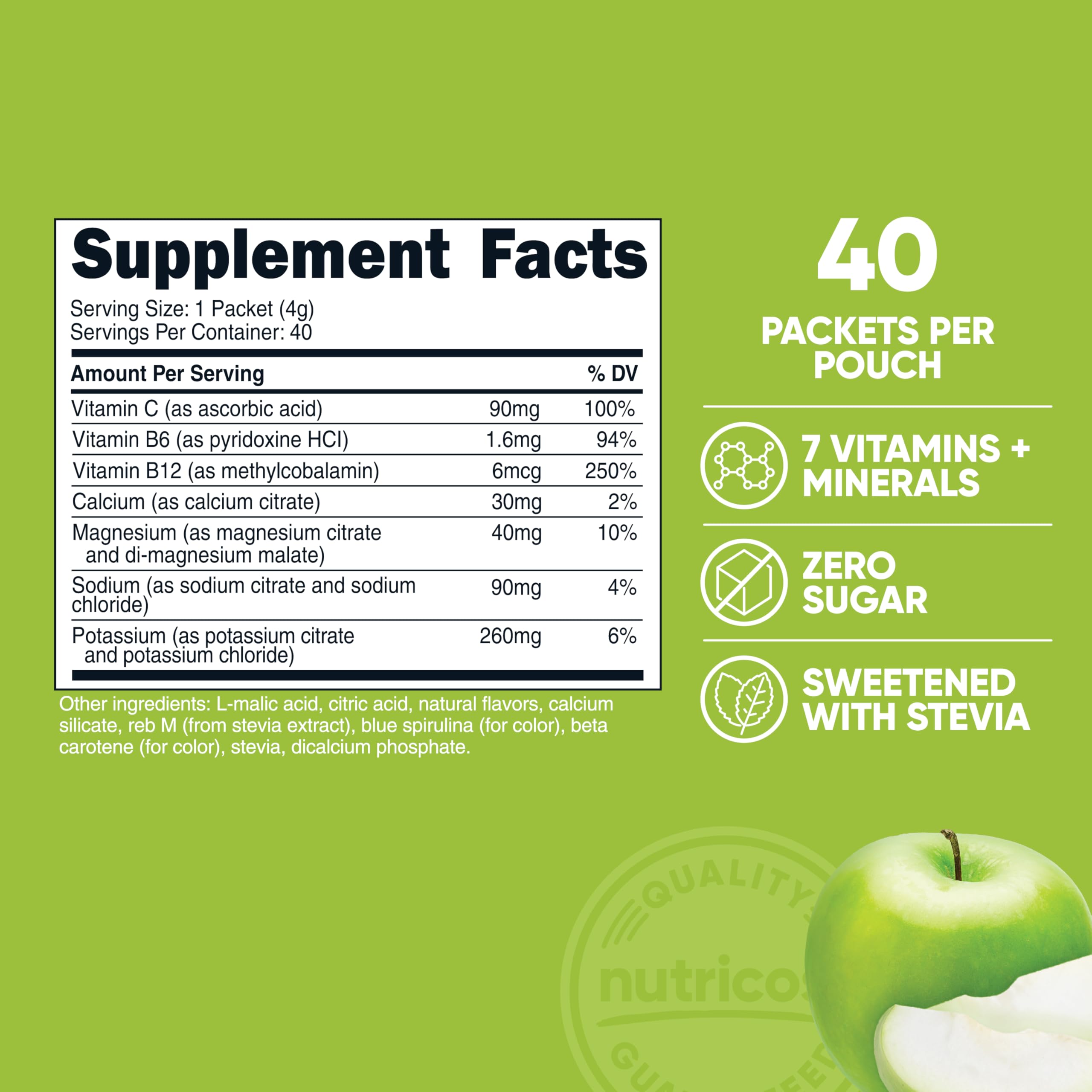 Nutricost Electrolitos Complex, bebida en taza de manzana verde para recargar energía