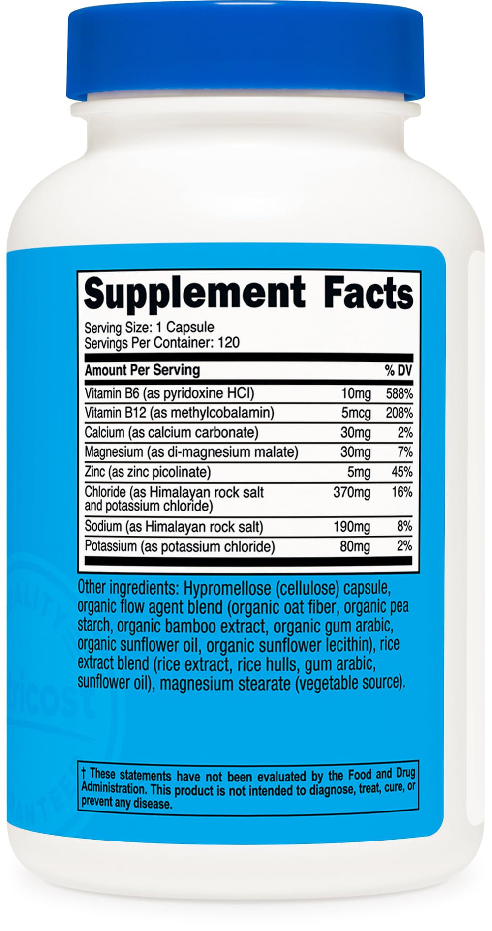 Nutricost Electrolyte Complex Advanced Hydration ingredients panel with eight electrolytes and vitamins