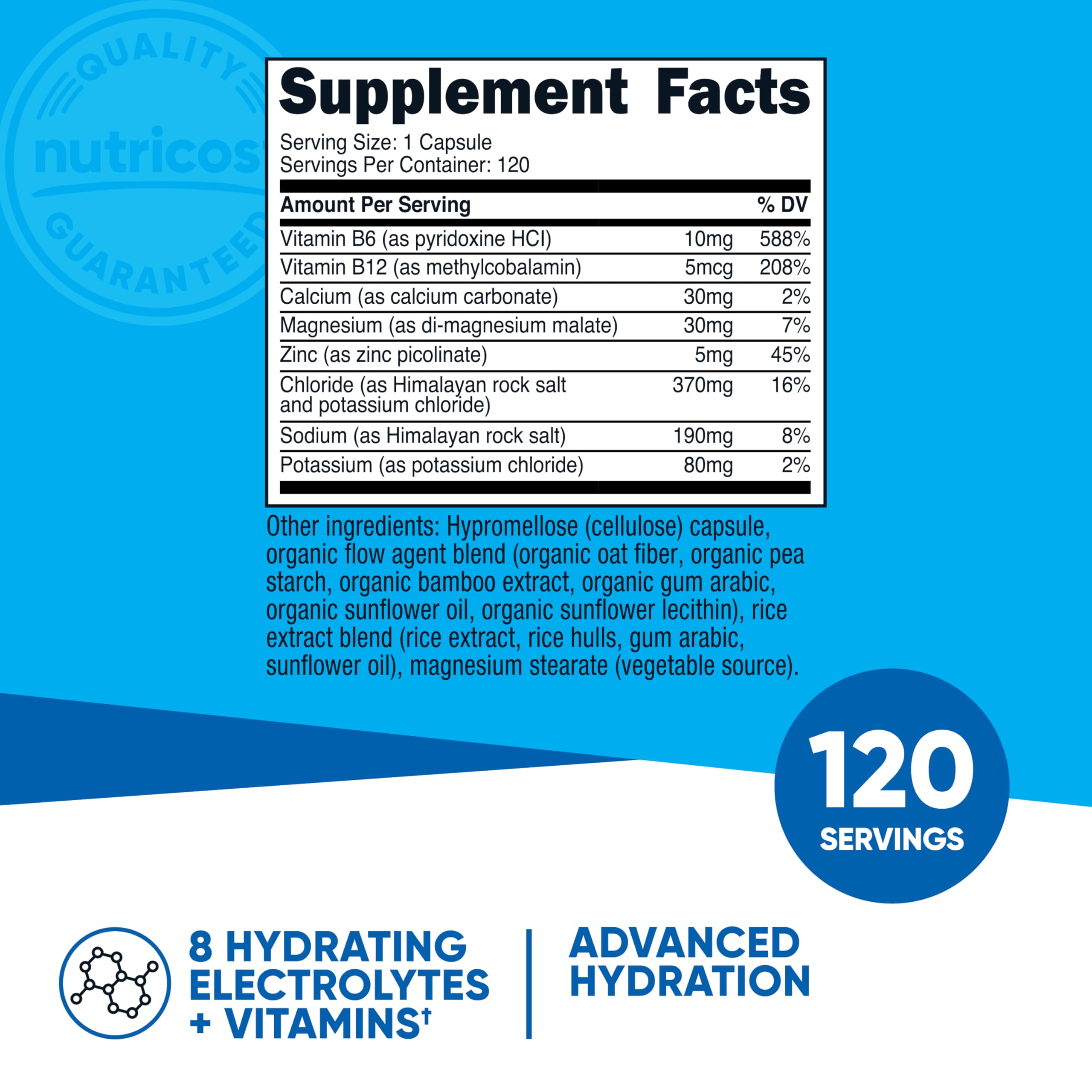 Nutricost Electrolyte Complex Advanced Hydration label highlights non-GMO gluten-free ingredients