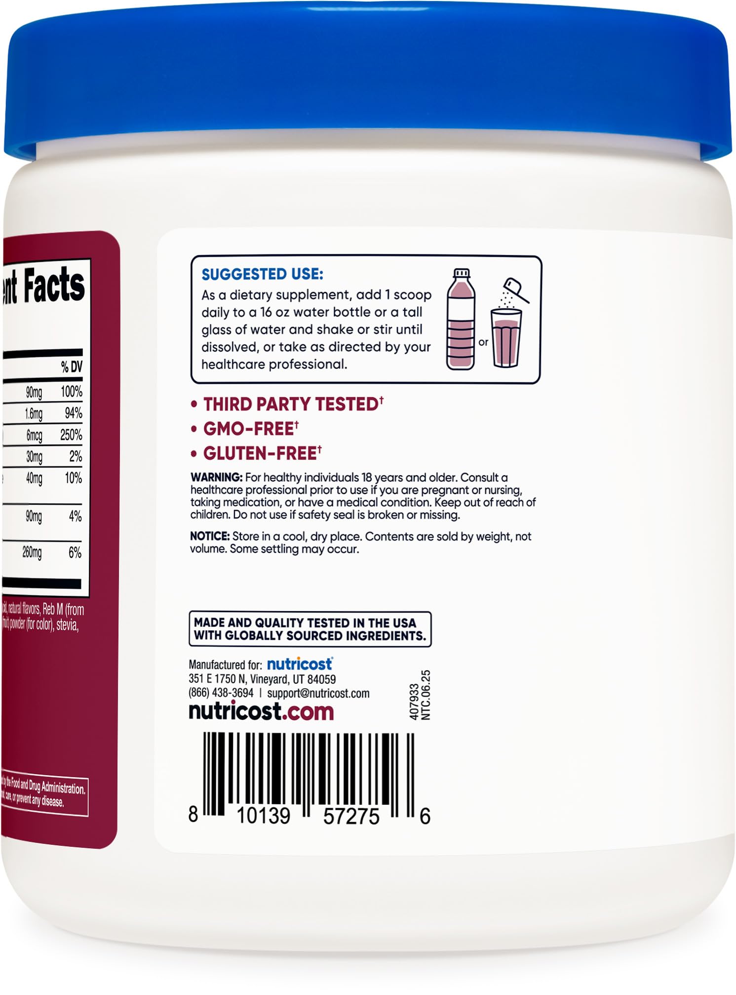 Pouring Nutricost Electrolyte Complex into a glass during a workout session.