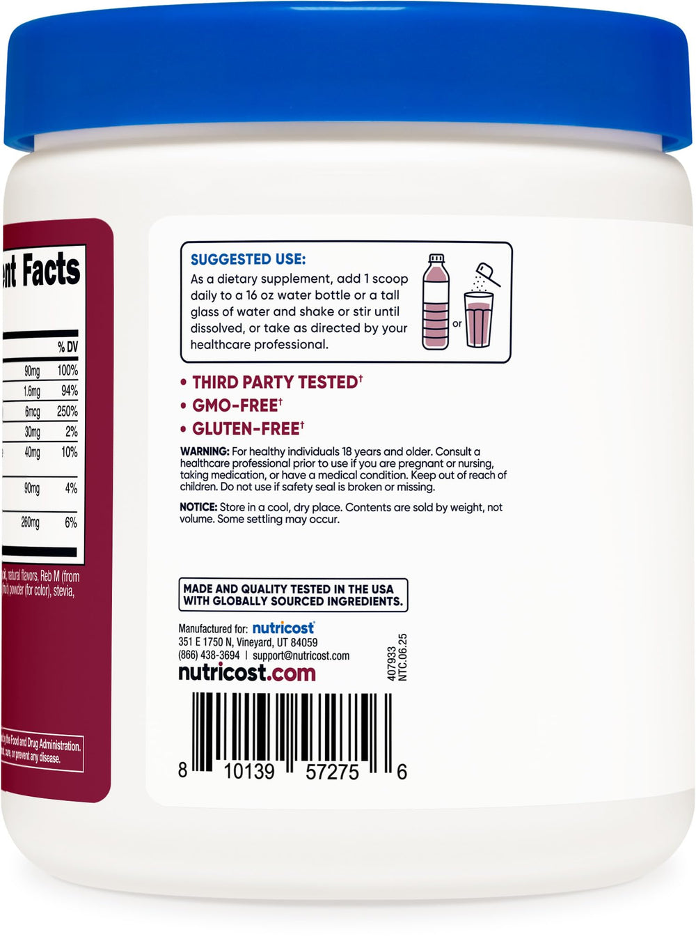 Pouring Nutricost Electrolyte Complex into a glass during a workout session.