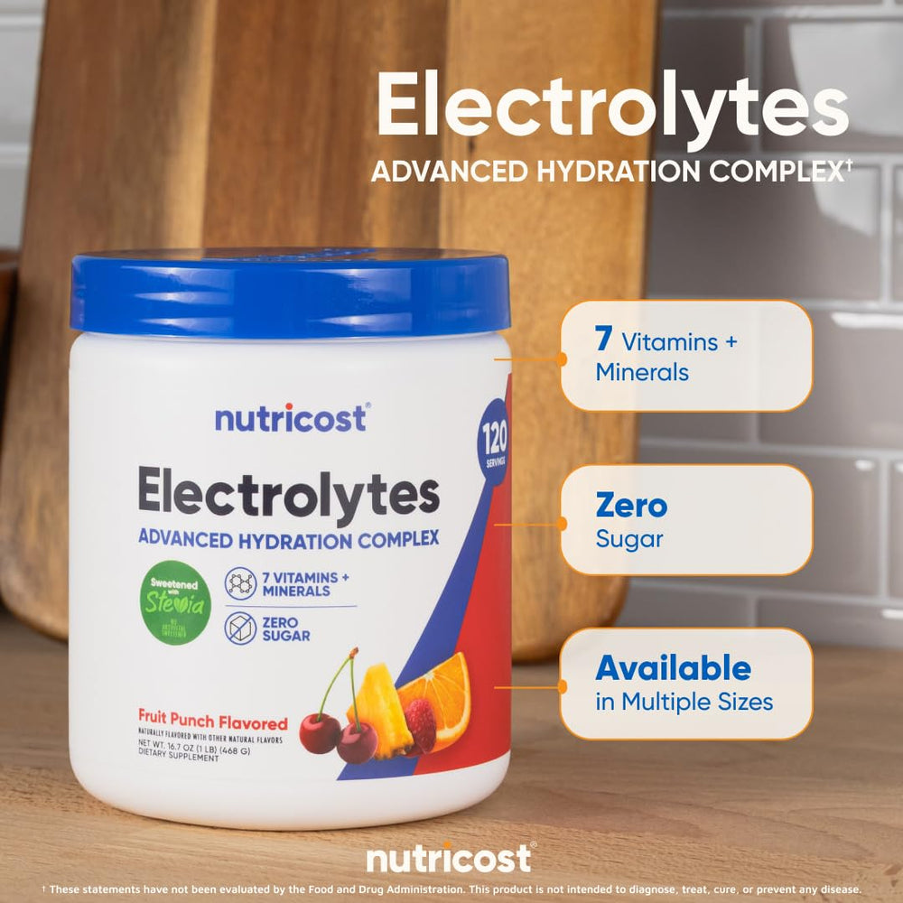 Nutricost scoop with fruit punch electrolyte powder ready to mix