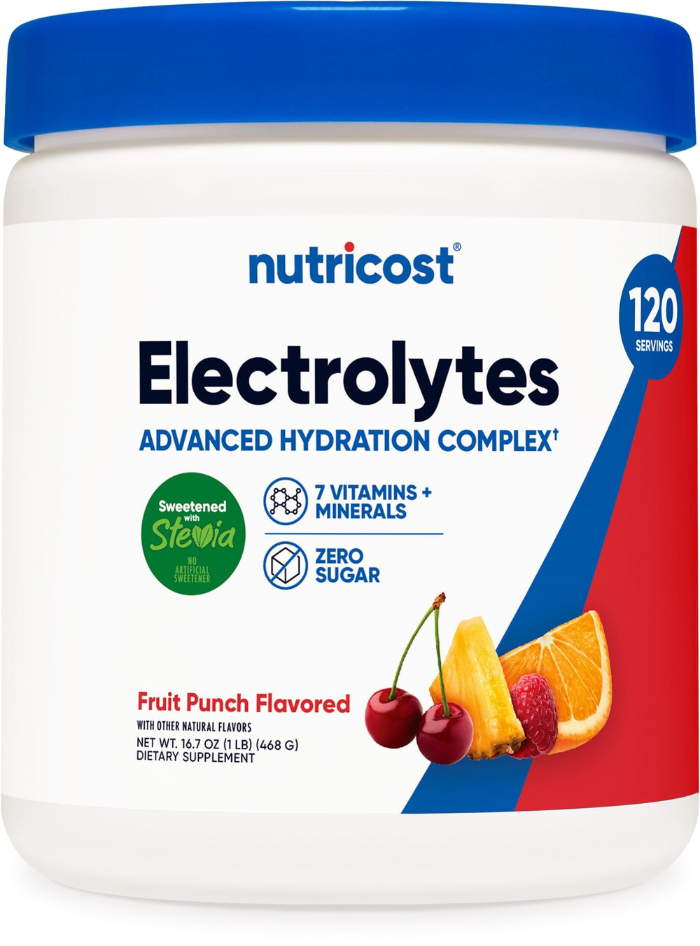 Nutricost Electrolyte Complex Powder fruit punch tub for quick hydration on the go