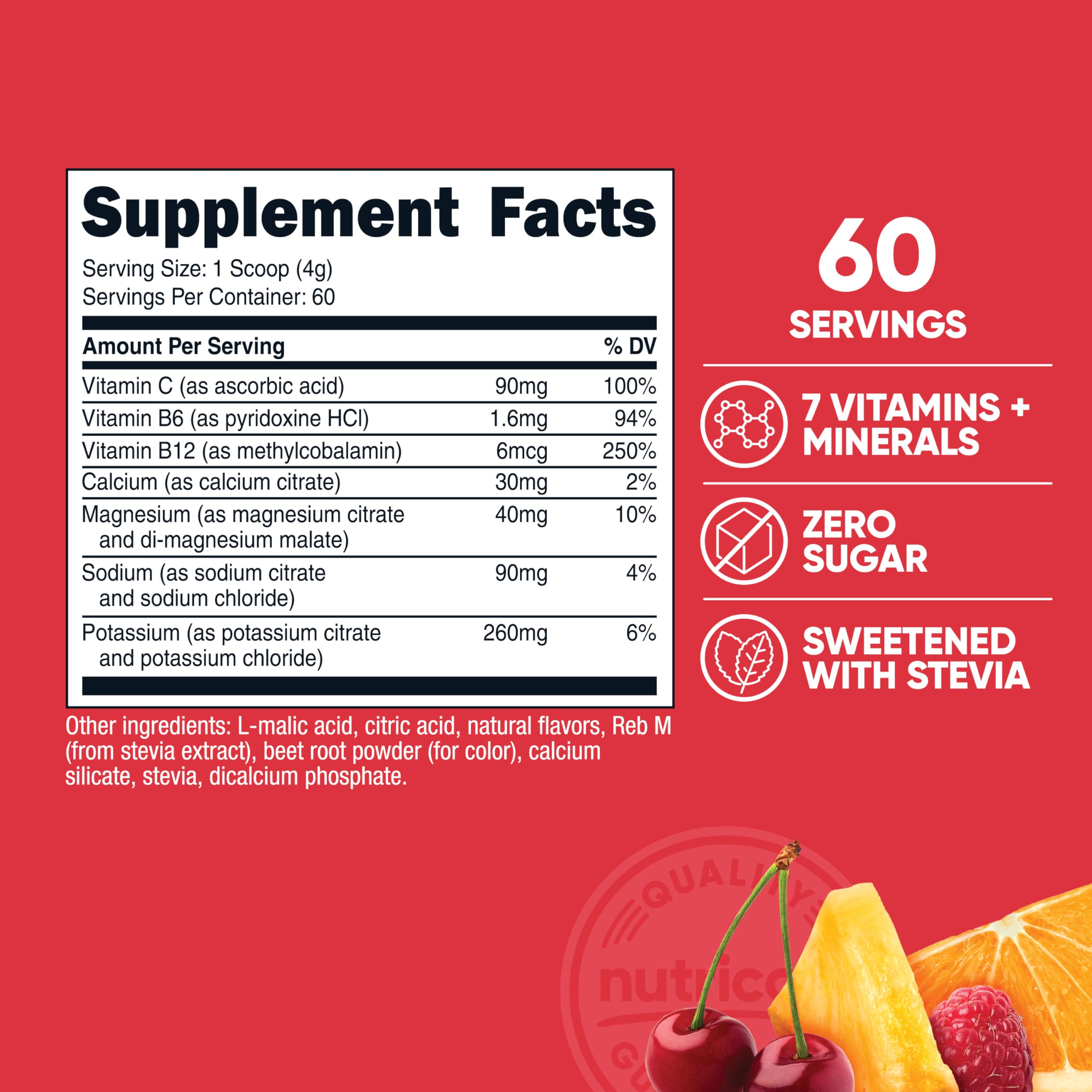 Nutricost powder mixed in glass shows vibrant fruit punch flavor and texture.