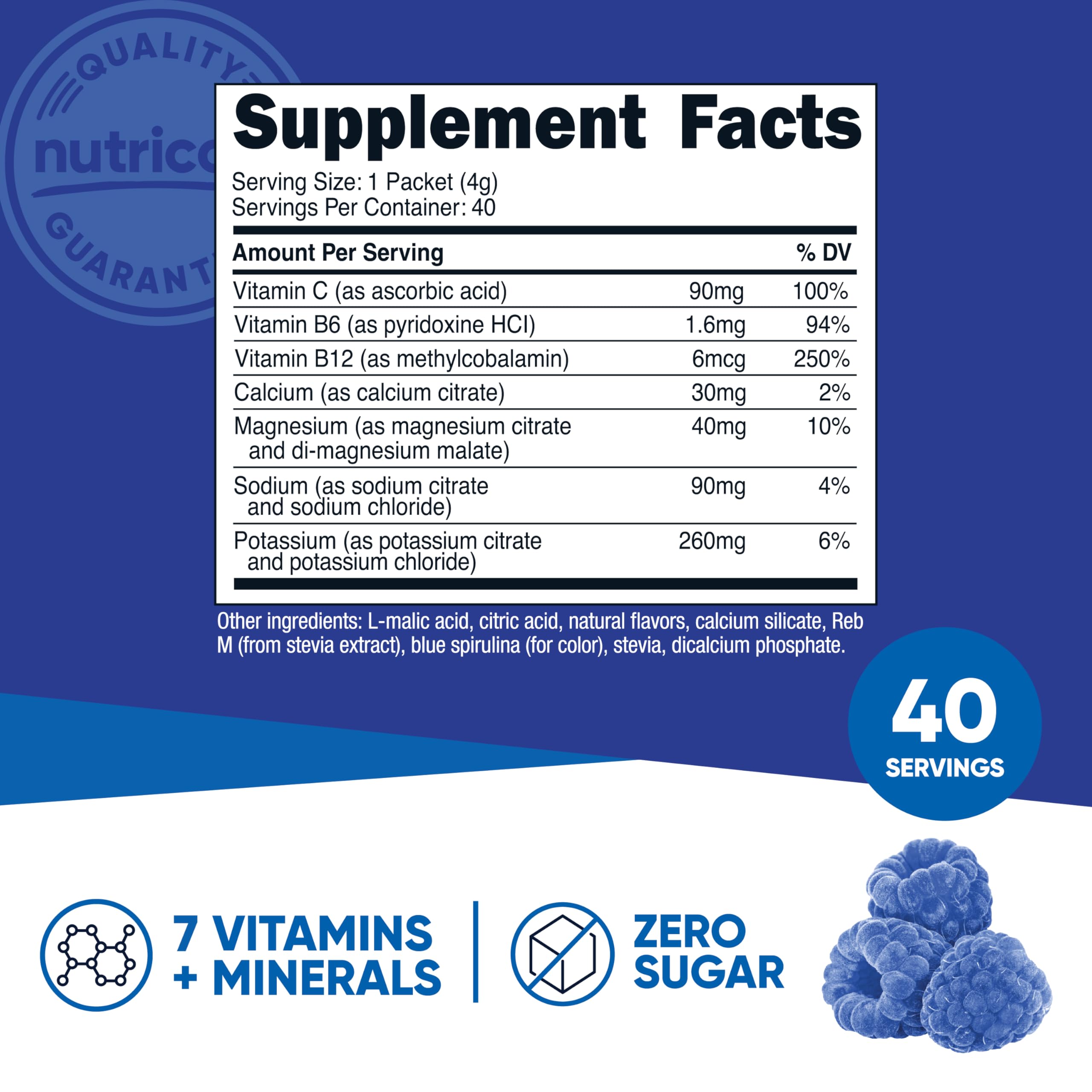 Close-up of Nutricost Electrolytes Blue Raspberry stickpack