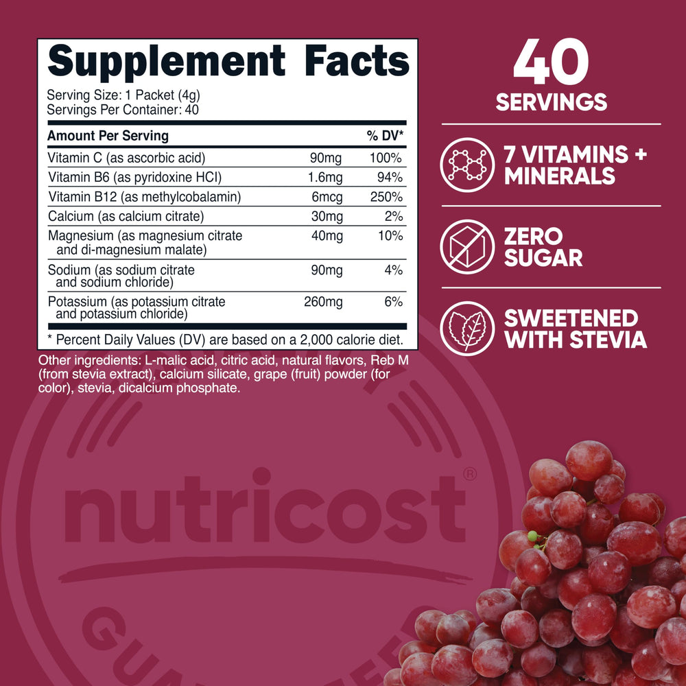 Nutricost Electrolytes Complex grape bottle for daily hydration and flavor.