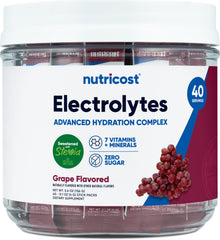 Nutricost Electrolytes Complex grape stickpack for convenient on-the-go hydration.
