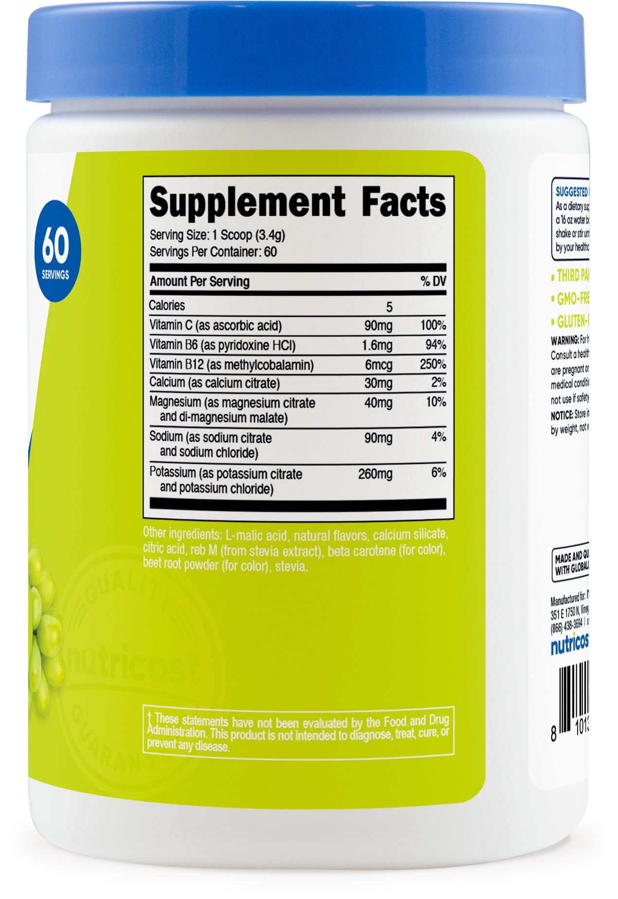 Nutricost Electrolytes Complex Orchard Blast 60 servings ready for daily hydration.