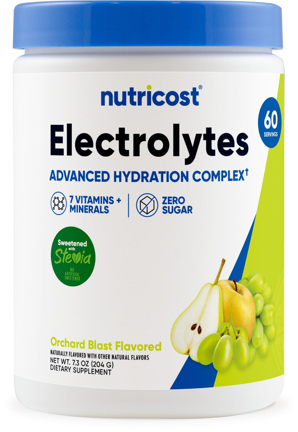 Nutricost Electrolytes Complex Orchard Blast bottle for on-the-go hydration and refreshing flavor.