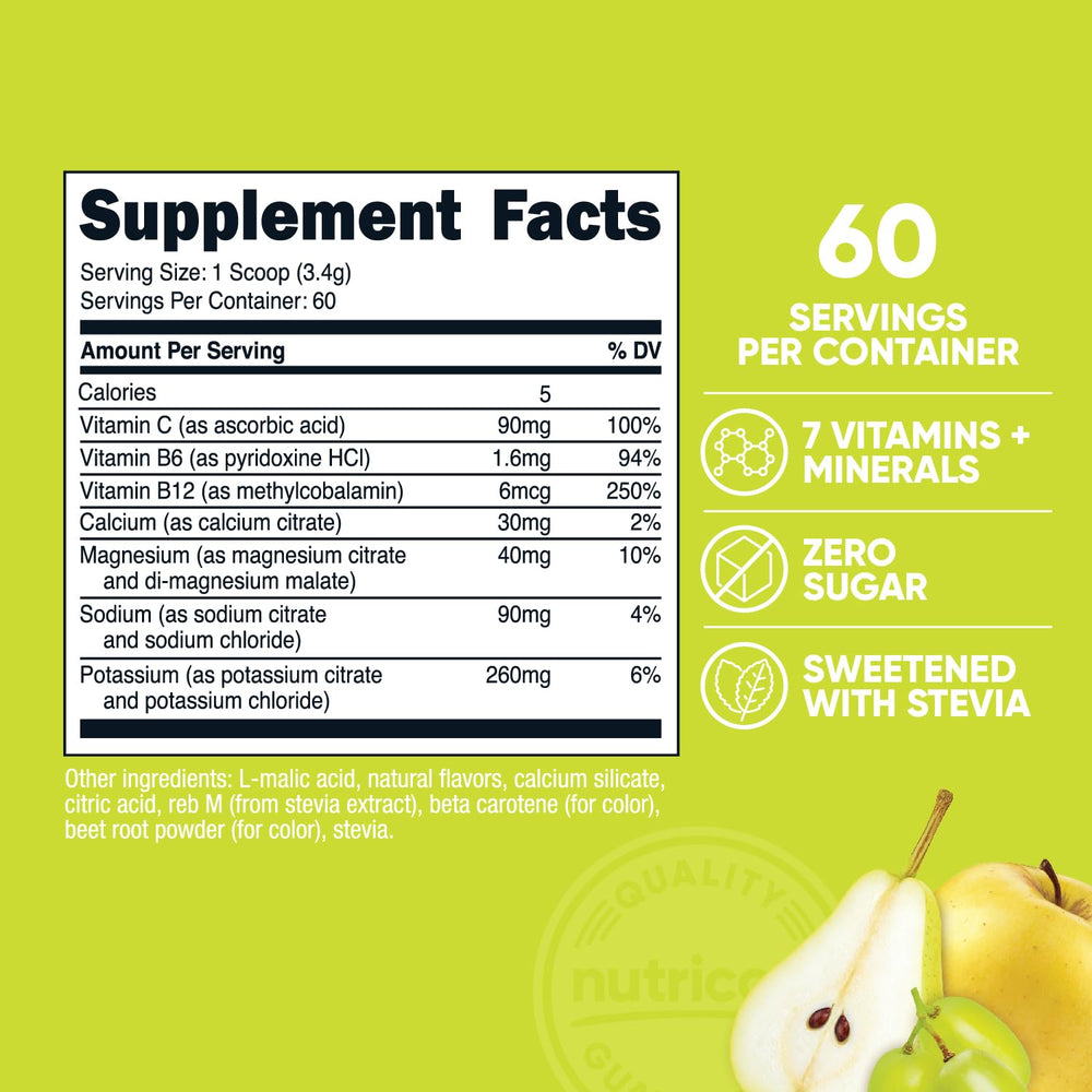 Nutricost Electrolytes Complex Orchard Blast scoop showing easy, accurate serving for consistent hydration.