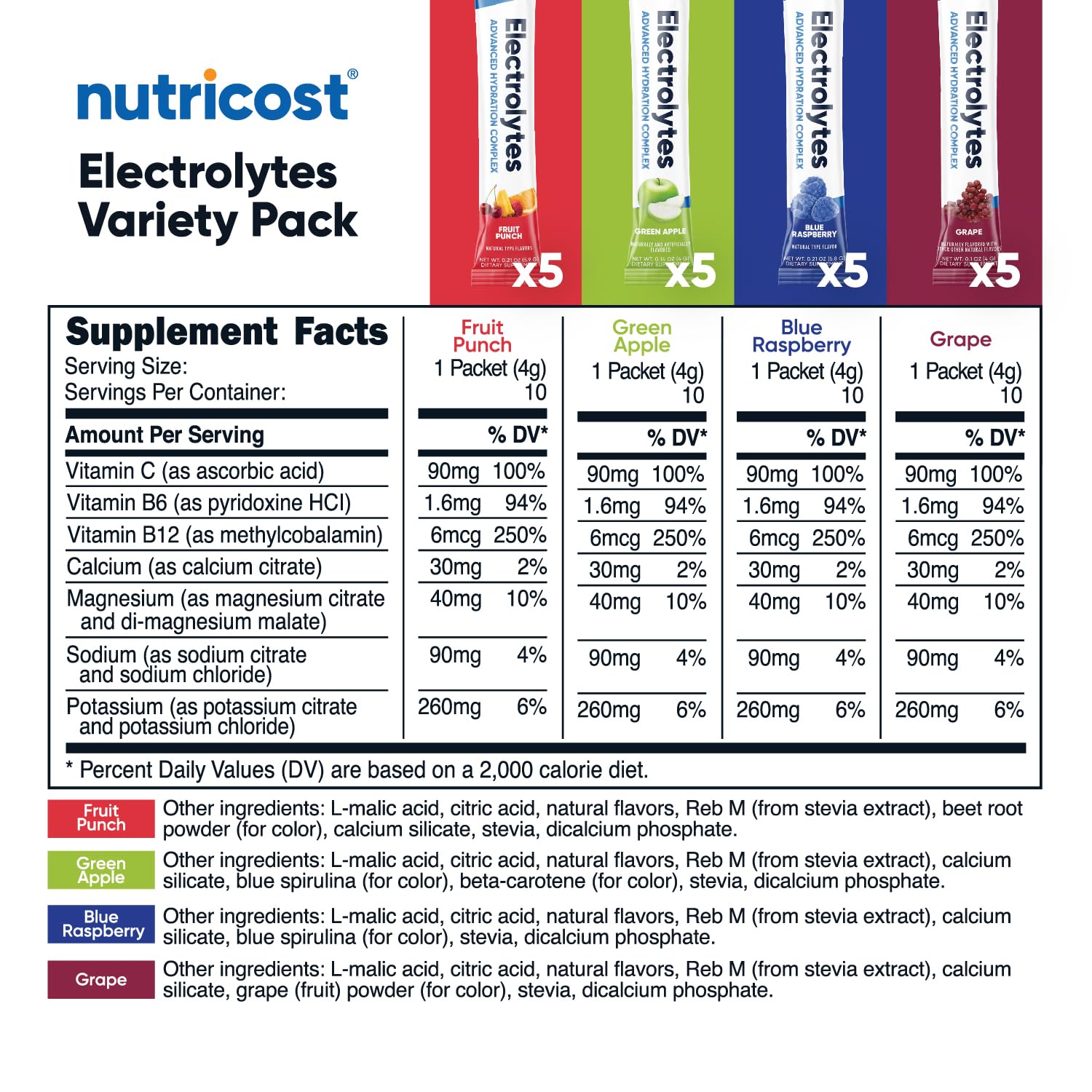 Nutricost Electrolytes Fruit Punch stickpack with zero sugar hydration.