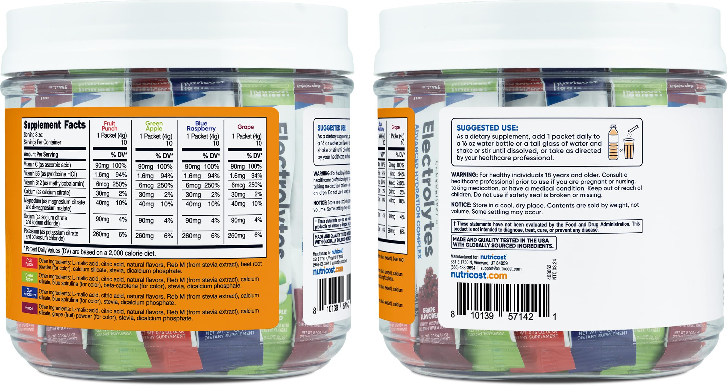 Nutricost Electrolytes Grape stickpack for easy electrolyte replenishment.